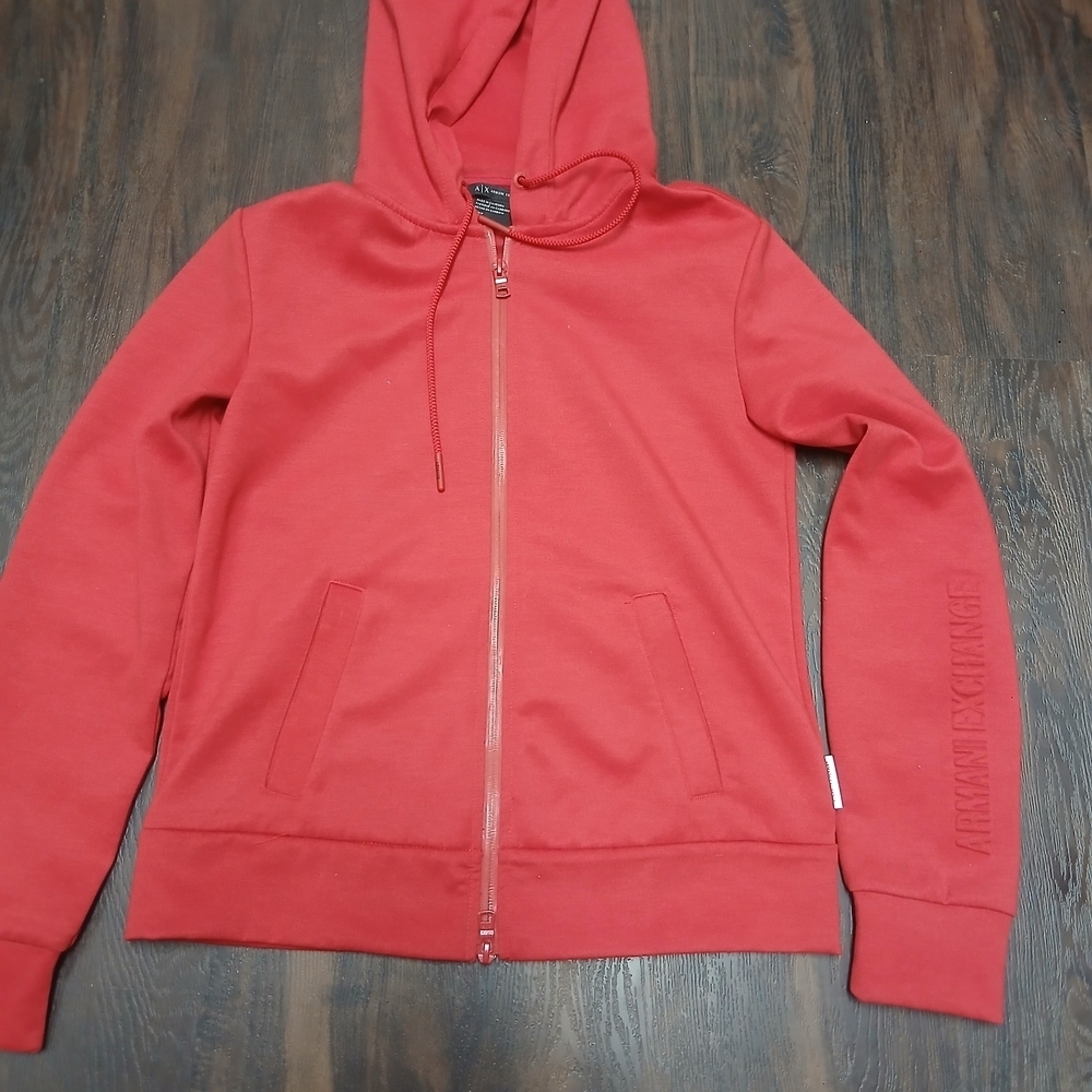 Armani Exchange Women's Vibrant Red Zip-Up Hoodie - Picture 3 of 13